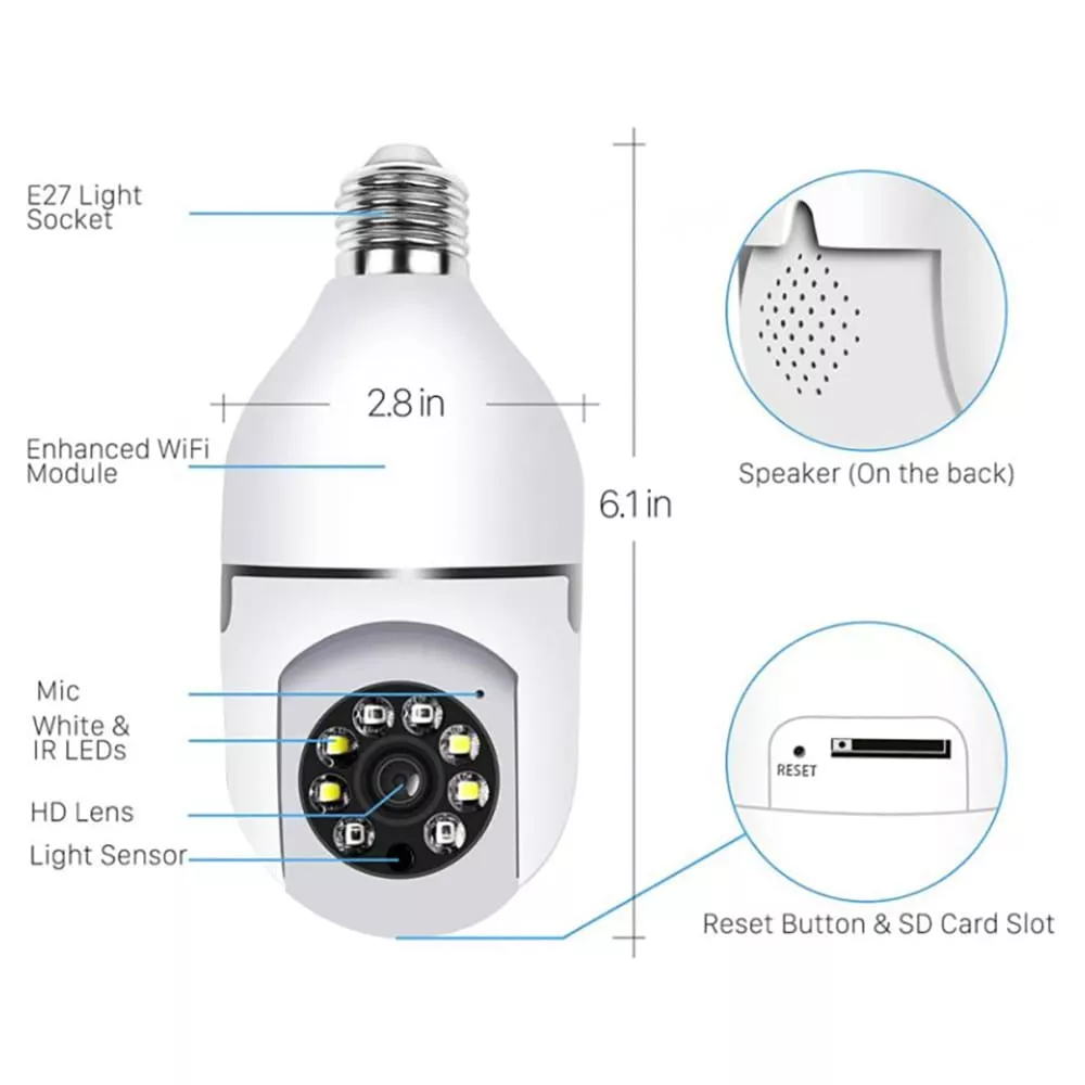 360° Panoramic 2MP WiFi PTZ Light Bulb Security Camera - Image 8