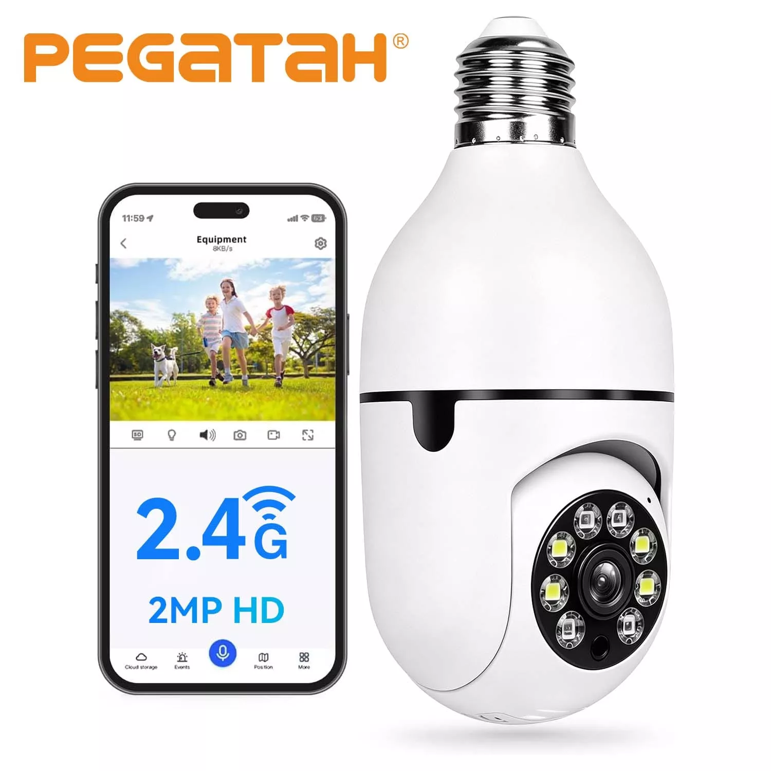 360° Panoramic 2MP WiFi PTZ Light Bulb Security Camera