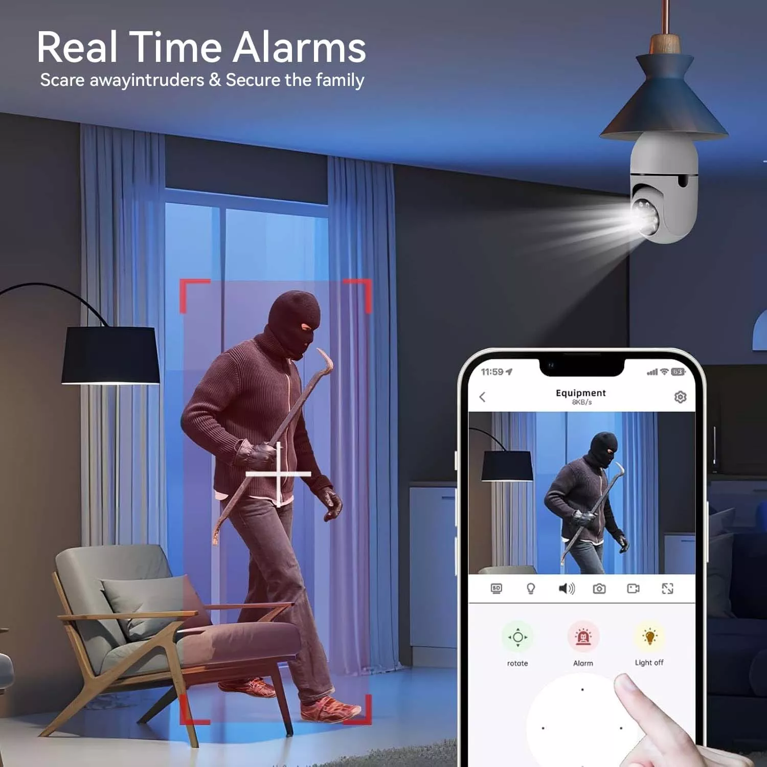 360° Panoramic 2MP WiFi PTZ Light Bulb Security Camera - Image 6
