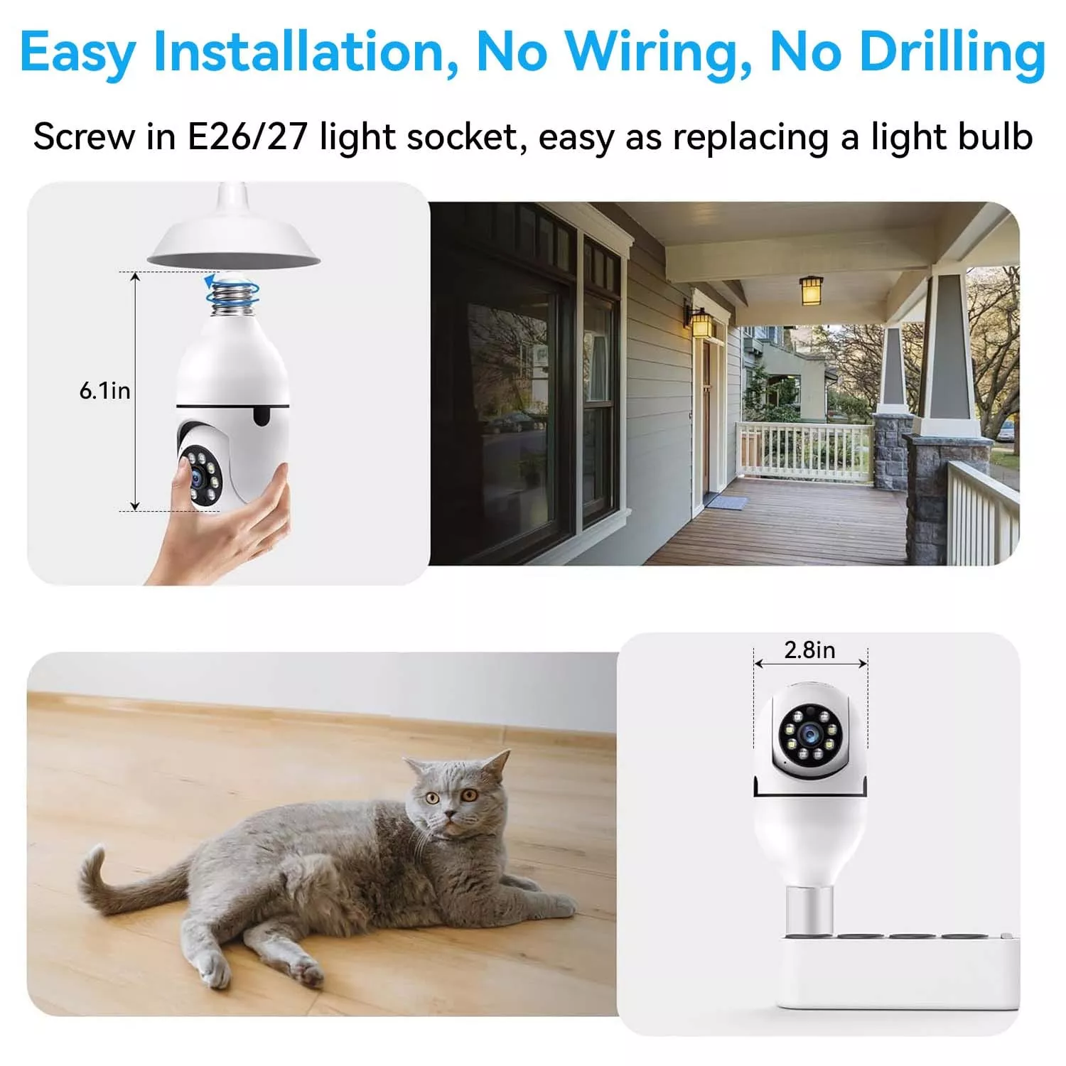 360° Panoramic 2MP WiFi PTZ Light Bulb Security Camera - Image 3